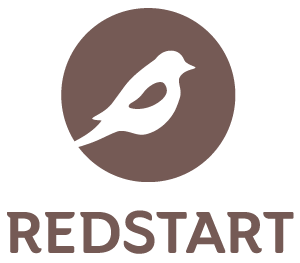 RedStart stacked logo and wordmark in grey