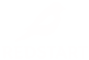 RedStart stacked logo and wordmark in white